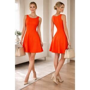 Ann Taylor LOFT Size 2 Petite Orange Fit & Flare Dress Structured Stretch